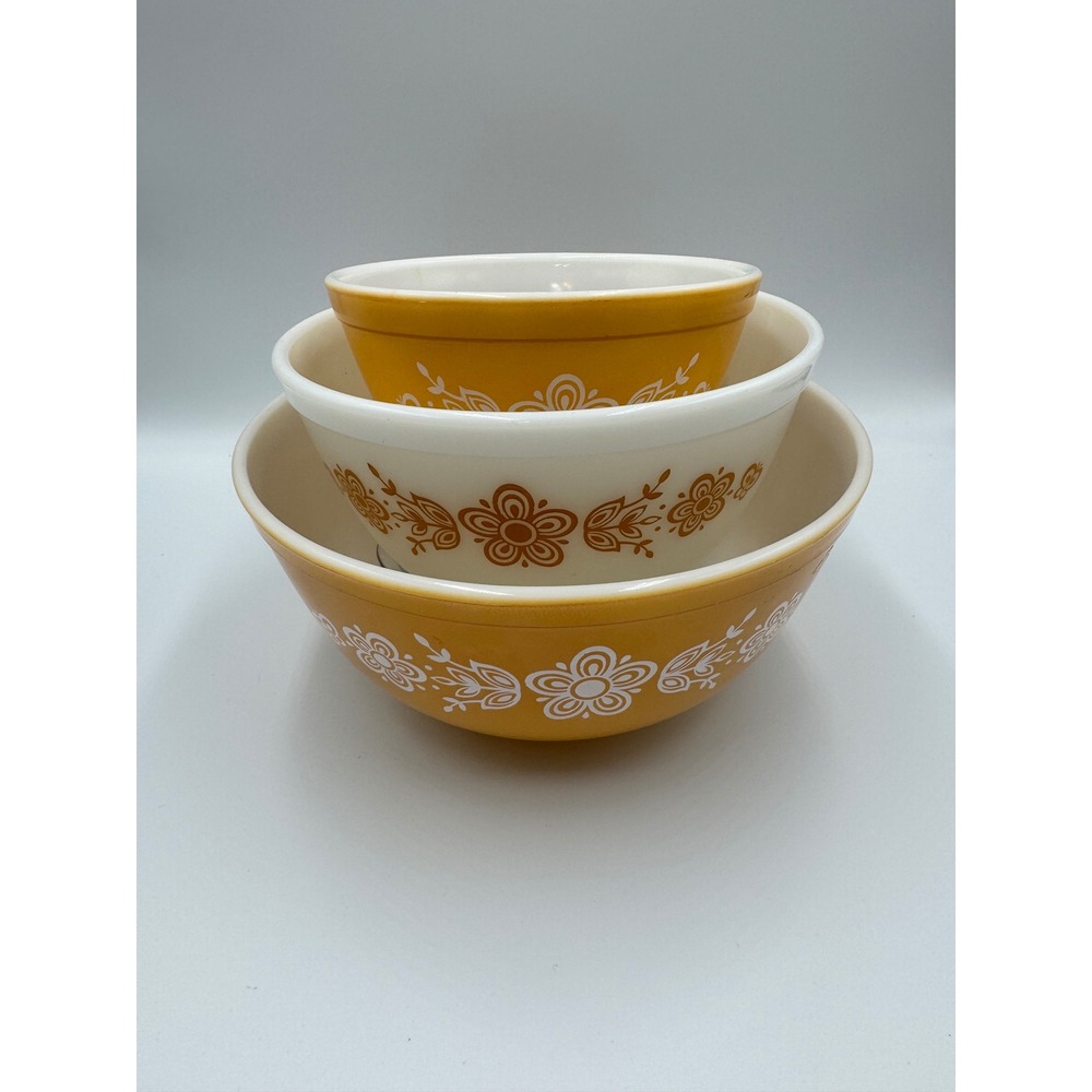 Vintage Pyrex Butterfly Gold Mixing Bowl Set 3 Piece Nesting Bowls 401 402 403